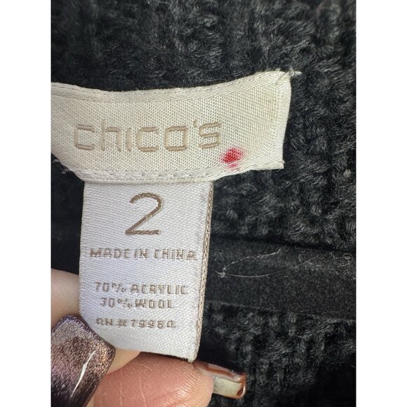 Chicos Womens 2 Black Chunky Knit Cardigan Y2K 60s Mod Fit Retro Chic Officewear - Picture 4 of 9